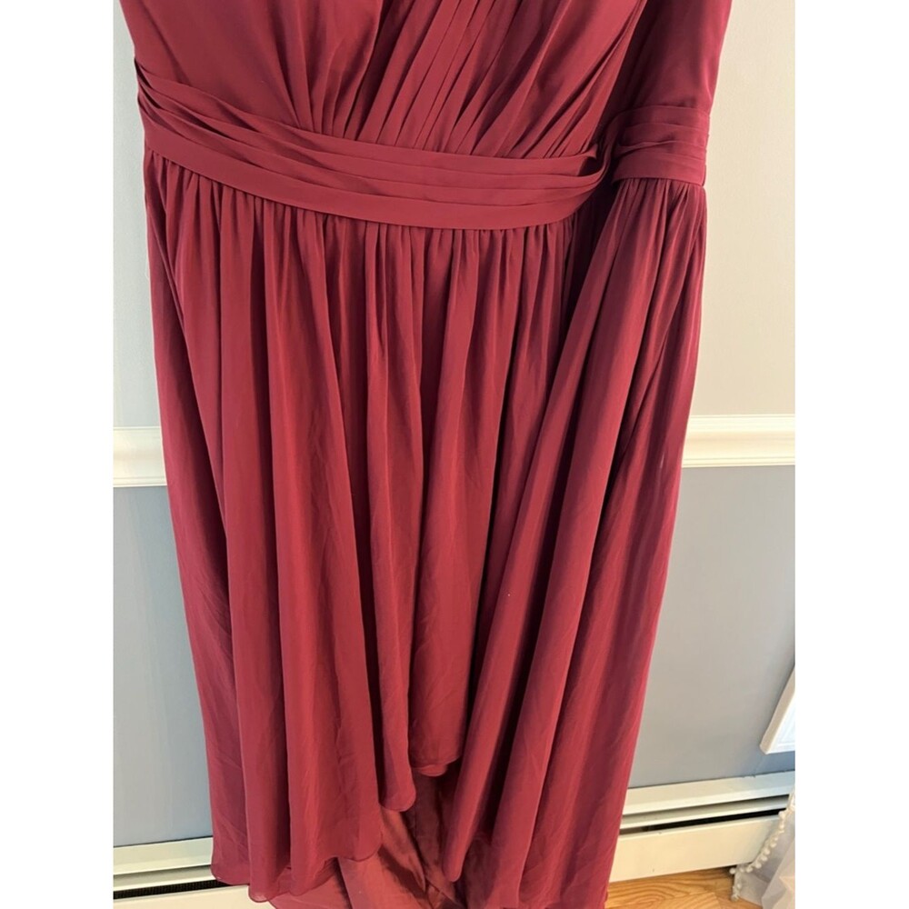 Azazie Mathilda Cabernet One Shoulder High Low Dress A22 Bridesmaid Formal - Picture 4 of 12